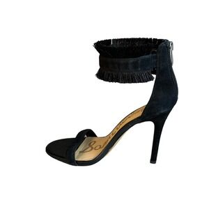 Sam Edelman Anabeth Black Leather Fringe Ankle Strap Sandals Heels Shoes Size 6